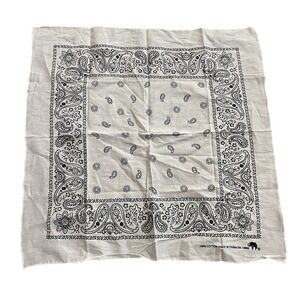 Vintage Bandanna White Black Classic Floral Paisley 100% Cotton Color Fast 13960